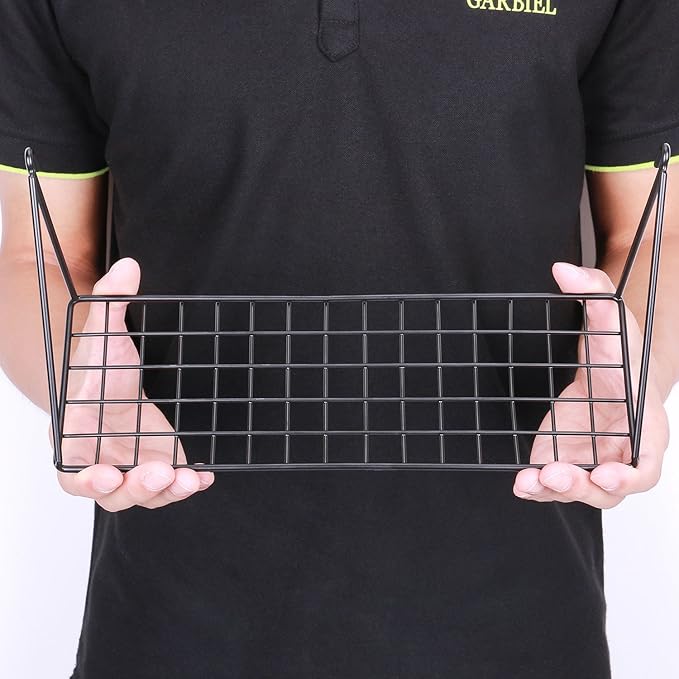 Kaforise Hanging Straight Shelf for Wire Wall Grid Panel, Small Wire Wall Organizer and Display Shelf, Size 11.8" X 4.3",Black Painted
