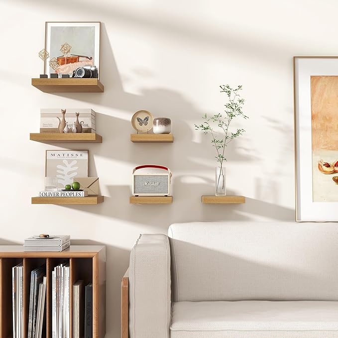 Square Floating Shelves for Wall 12"W x 12"D x 1.2"H, Small Engineered Wood Wall Shelves with Invisible Brackets for Living Room Bedroom Bathroom Office Kitchen Storage Decor, Oak Finish, Set of 3