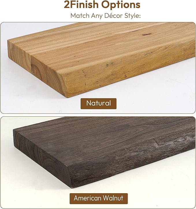 Vivelove Live Edge 48 Inches Floating Shelves for Wall, Elm Wood, Rustic Farmhouse Wall Shelf with Invisible Bracket for Living Room Bedroom Bathroom Office Book - Set of 1 - Dark Walnut