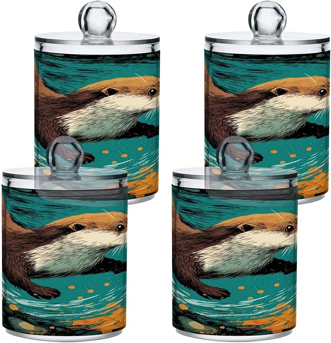 2 Pack Apothecary Jars,Otter in Glowing Currents Bathroom Vanity Storage Organizer Set,Small Clear Plastic Storage Jars Bathroom Canister for Cotton Swabs,Rounds,Balls,Qtips,Makeup Sponges