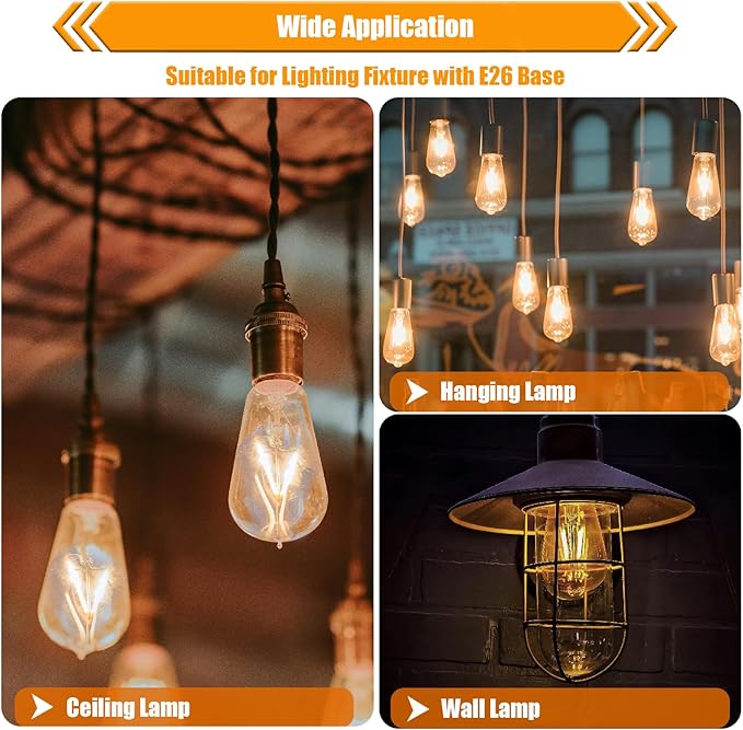 25W Equivalent LED Light Bulbs 2700K Soft White, Non-Dimmable ST19 2W LED Edison Bulbs with E26 Base, 90 CRI, 250LM, 120V, 8 Pack