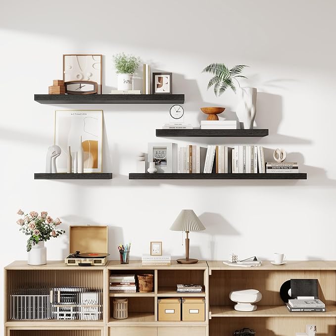 Acovy 55 Inch Floating Shelves, 12 Inch Deep Floating Shelves for Wall, Floating Shelf with Invisible Brackets, Deep Shelves for Bathroom, Bedroom, Living Room, 1 Pack, Black