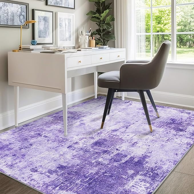 RELEANY Washable Area Rugs 7'x9' Non-Slip Modern Abstract Soft for Living Room Entryway Bedroom Nursery, Print Pattern, Purple Gray Pink White