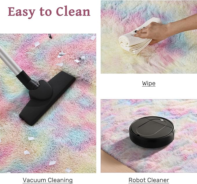 4x6 ft Fluffy Rainbow Area Rug for Bedroom Soft Fuzzy Living Room Rug Non-Slip Shag Rugs Carpet for Nursery Kids Play Room Dorm Office Indoor Modern Plush Carpets