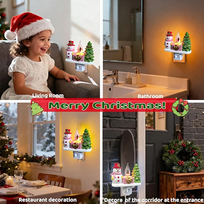 Christmas Campfire Flickering NightLight,Cute Polyresin Swivel Plug Flickering NightLight,Plug-in Figurine Lamp for Holiday Decor, Indoor Campfire Night Light with Flicker Bulb,Figurine Light