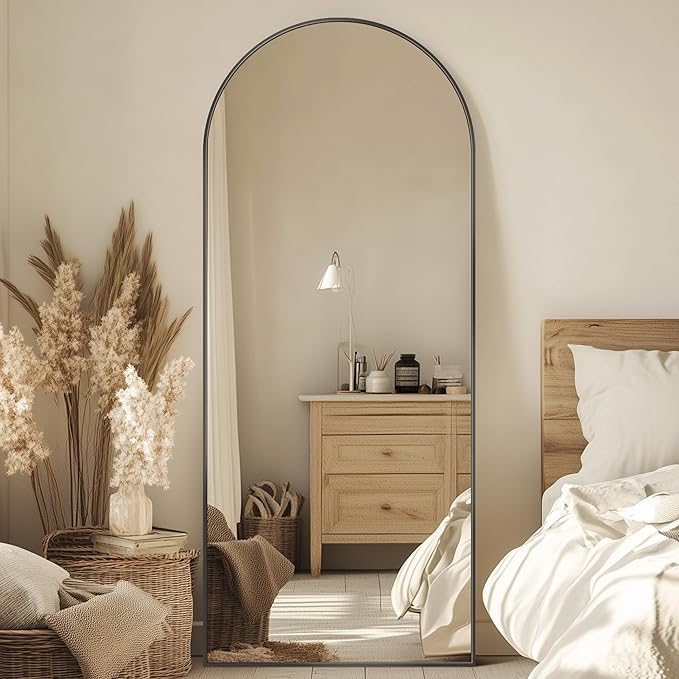 Full Length Mirror, 59"x19" Oversized Arched Mirror Large Standing Mirrors, Tall Mirrors Body Floor Mirror for Bedroom Living Room Aluminum Frame, Black