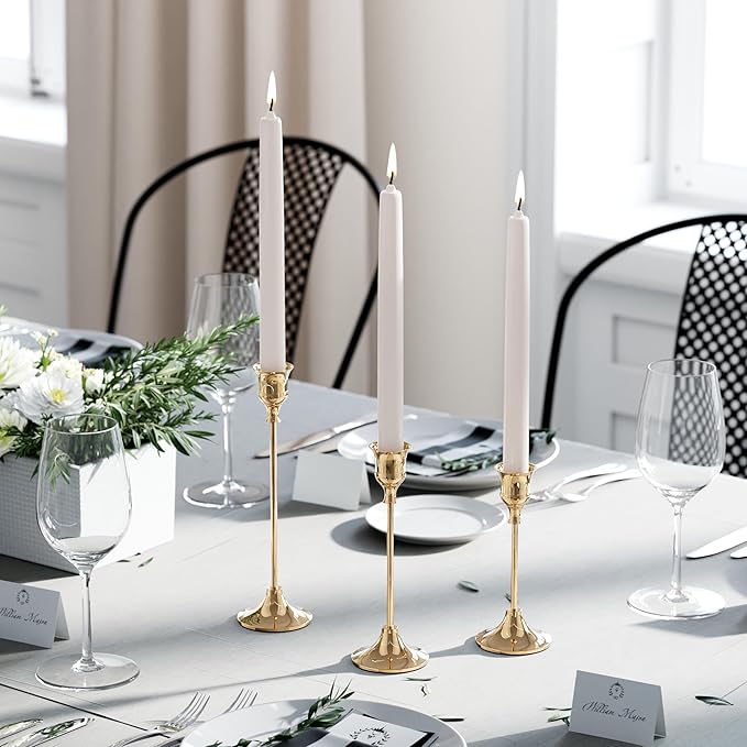 NLBTW Set of 12 French Gold Candle Holders for Taper, Vintage Candlestick Holder Decorative Metal Candle Sticks Home Decor Centerpieces for Table Mantel Festive Decorations