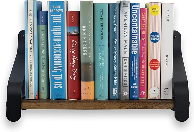 Rustic State Rustico 16" Floating Wall Bookshelf with Iron Brackets Wall Mounted Wooden Floating Industrial Shelf - Walnut