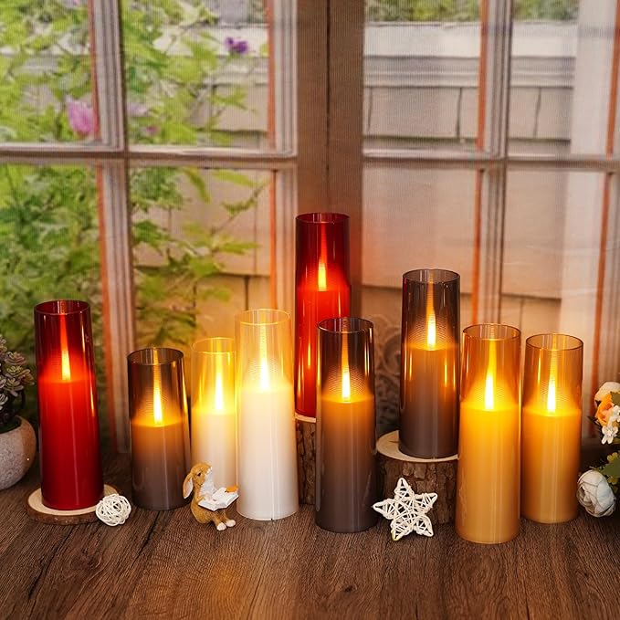 kakoya Flameless LED Candles Upgraded Realistic Flickering Flame,7Pcs Battery Operated Candles with Remote Timers,LED Pillar Candles for Home Decor,Christmas,and Parties(Red)
