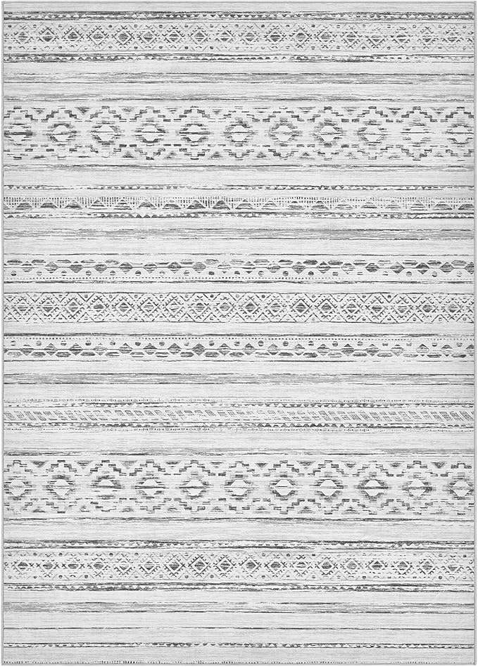 cotiled 7x9 Area Rug Living Room: Washable Boho Rugs with Non Slip Backing Large Soft Indoor Stain Resistant Carpet for Bedroom Farmhouse Dining Room Lightweight Home Decor Cream Grey