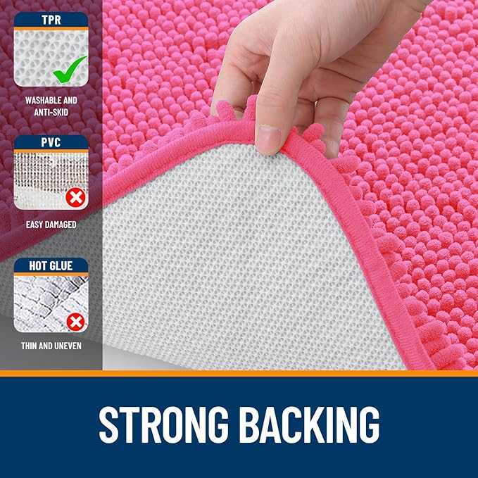 OLANLY Bathroom Rugs 34x21, Extra Soft Absorbent Chenille Bath Rugs, Rubber Backing Quick Dry, Machine Washable Bath Mats for Bathroom Floor, Tub and Shower, Home Decor Accessories, Hot Pink