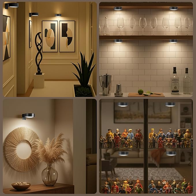3-Pack Picture Lights for Wall, Rechargeable Battery Operated LED Painting Light with Remote Control Dimmable & Timer, 3 CCT Magnetic Art Display Lighting, Wireless Wall Decor Puck Light, Black