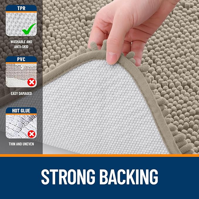 OLANLY Bathroom Runner Rugs 47x24, Soft Absorbent Chenille Bath Rugs, Rubber Backing Quick Dry, Machine Washable Long Bath Mats for Bathroom Floor, Tub and Shower, Home Decor Accessories, Warm Taupe