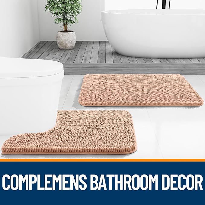 OLANLY Bathroom Runner Rugs 47x20, Extra Soft Absorbent Chenille Bath Rugs, Rubber Backing Quick Dry, Machine Washable Long Bath Mats for Bathroom Floor, Tub and Shower, Home Decor Accessories, Peach
