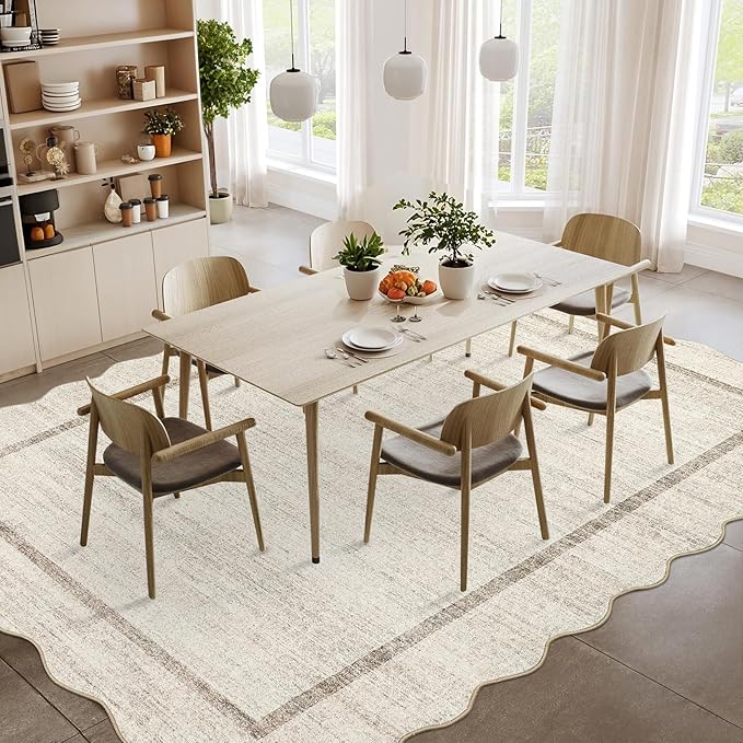 GarveeHome Scalloped Washable Rugs 5x7 Rug for Living Room Modern Non Slip Large Area Rug for Bedroom Decor Farmhouse Low Pile Stain Resistant Carpet for Office Dining Room Classroom 5 ft x7 ft Beige