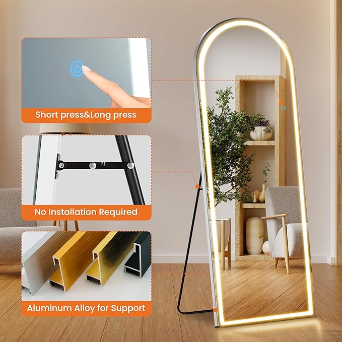 NEWBULIG Full Length Mirror, Full Body Floor Mirror with Aluminum Alloy Thin Frame, Wall or Standing Mirror for Bedroom, Living Room, Dressing Room