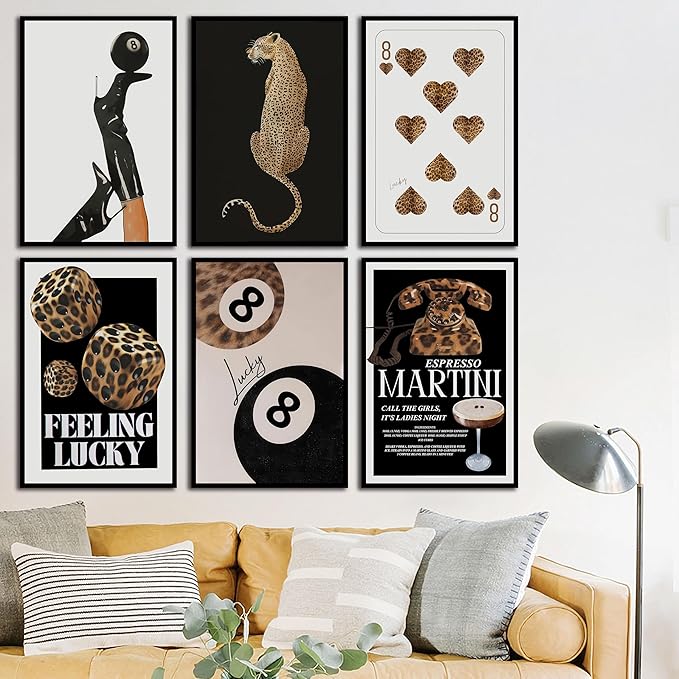ZxXzkwpP Black Cheetah Print Room Decor Poster, Trendy Fashion Leopard Print Wall Art Aesthetic Lucky 8 Ball Poster Coquette Preppy Y2k Red Funky Art For Bedroom (Black 16x24x6 Unframed)