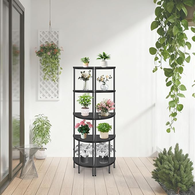 Qupui 5 Tier Corner Shelf Stand, Tall Display Rack Multipurpose Shelving Unit, Storage Home Decor Organizer Shelves for Bedroom Living Room, Black