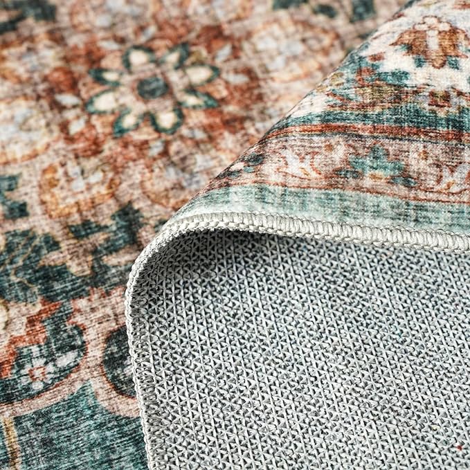 TOPRUUG Washable Oriental Area Rug - 10x12 Rugs for Living Room Soft Carpet for Bedroom Waterproof Floral Distressed Indoor Stain Resistant Non-Shedding Floor Carpets (Green, 10x12)