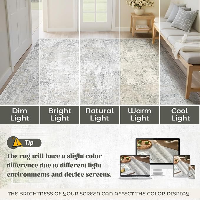 XLUEZ 8x10 Area Rugs for Living Room, Washable Modern Abstract Large Area Rug Neutral Soft Non Slip Kids Rug Stain Resistant Indoor Carpet for Bedroom Nursery Dining Room Playroom(BeigeGrey, 8'x10')