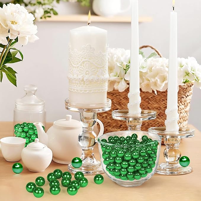 1400Pcs Green Vase Filler Pearl Beads for Crafting 8mm Beads No Holes Decor Suitable for Wedding Decor, Party Decorations, Centerpiece Table Decorations