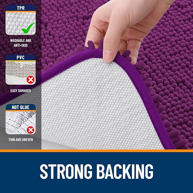 OLANLY Bathroom Runner Rugs 59x24, Extra Soft Absorbent Chenille Bath Rugs, Rubber Backing Quick Dry, Machine Washable Long Bath Mats for Bathroom Floor, Tub and Shower, Home Decor Accessories, Purple