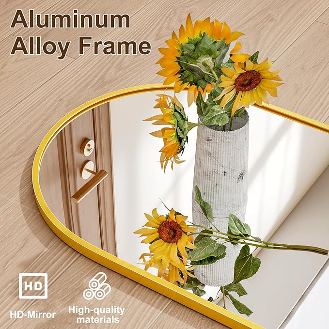 Rowjut Full Length Door Mirror, Wall Mounted Wall & 48"X14"Arched Behind Door Mirrors, Full Length Mirror for Use in Living Rooms, Rooms, Bedrooms, Cloakrooms, etc. (Gold)