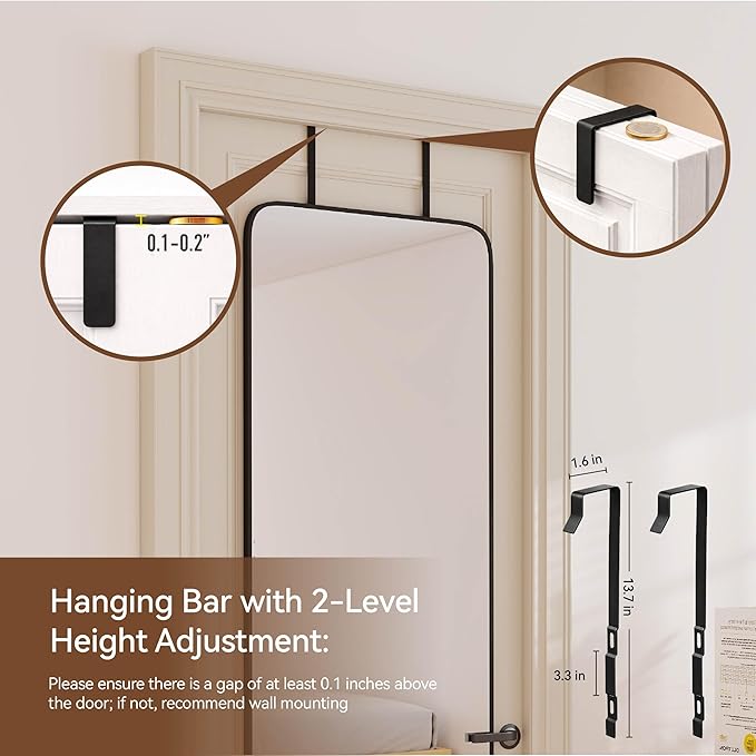 NARCISSUS 57x20 Mirror Door Hanging Full Length Body with Floor Stand or Wall Mounted Metal Aluminum Frame Tempered Glass Rectangle Mirrors for Bedroom Dressing Living Room Bathroom 57 inch Black