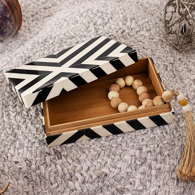 Handicrafts Home Large Decorative Storage Box with Lid– 8x5x2” Coffee Table Organizer, Keepsake-Decorative Boxes for Home Decor, Stylish Decorative Box for Office Décor-Zebra Cross