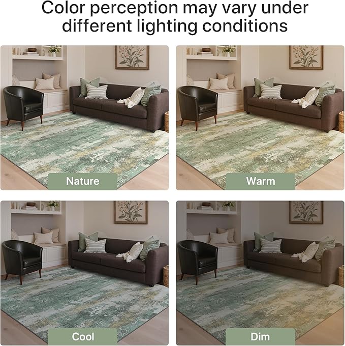 GENIMO No Crease Non Slip 6x9 Area Rugs for Living Room, Craft Woven Modern Rug, Soft Floor Carpet, Single-Piece Rugs for Bedroom, Dining Room, Office, Green Gray