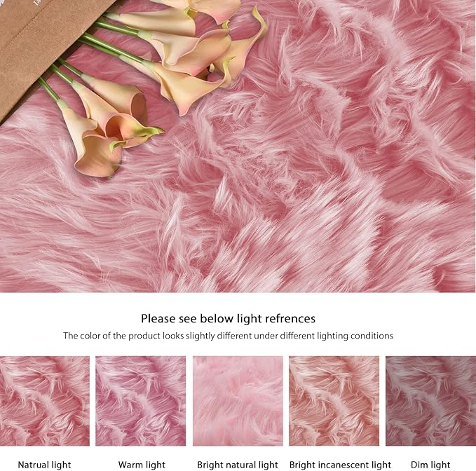 ORINOVA Pink Shag Washable 5x7 Area Rugs for Living Room Big Fluffy Sheepskin Fur Rug for Bedroom Shaggy Nursery Rug