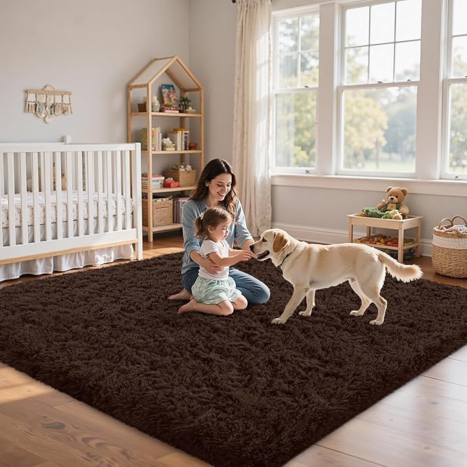 6x9 Area Rugs for Living Room:Ultra Soft Fluffy Shag Brown Rug,Large Fuzzy Plush Indoor Non Slip Carpet Washable Rugs for Bedroom Kids Nursery Office Dorm Modern Decor(Brown 6'x9')