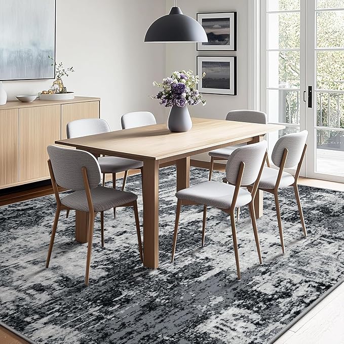 RELEANY Washable Area Rugs 10'x12' Non-Slip Modern Abstract Soft for Living Room Entryway Bedroom Nursery, Print Pattern, Black Navy Blue Gray