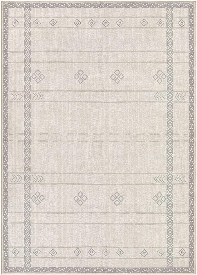 cotiled 6x9 Area Rug Living Room: Washable Boho Rugs with Non Slip Backing Large Soft Indoor Stain Resistant Carpet for Bedroom Farmhouse Dining Room Lightweight Home Decor Grey Beige