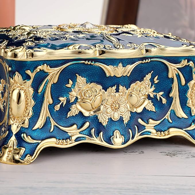 Hipiw Vintage Jewelry Organizer Box - Metal Trinket Storage Box Ornate Treasure Chest Box Jewelry Decorative box Keepsake Gift Box Case for Women,4.9"x3.4"x2.7"