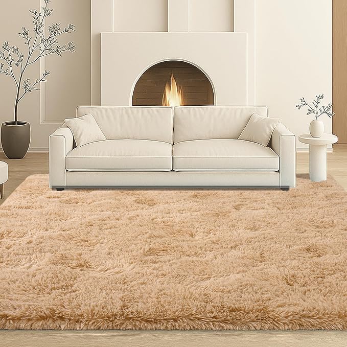 6x9 Rugs for Living Room, Rugs for Bedroom,Plush Fluffy Carpet, Non-Slip Upgrade Beige Rug, Suitable for Kids Dorm Home Decor Aesthetics.