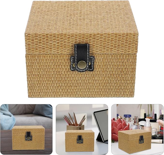SEWACC Wooden Jewelry Storage Box Large Trinket Case with Lid Retro Wood Organizer for Makeup and Accessories Desktop Decorative Organizer for Women