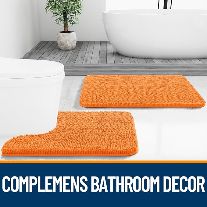 OLANLY Bathroom Runner Rugs 47x24, Extra Soft Absorbent Chenille Bath Rugs, Rubber Backing Quick Dry, Machine Washable Long Bath Mats for Bathroom Floor, Tub and Shower, Home Decor Accessories, Orange