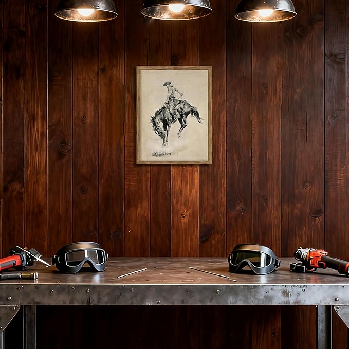 Western Cowboy Wall Art, Vintage Farmhouse Canvas Wall Decor Painting, Retro Southwestern Cowboy Artwork Prints Pictures for Bedroom Living Room Home Decor 16x24 Inch Framed