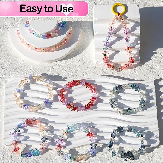 960 Pcs Pastel Acrylic Beads Set for Jewelry Making - Star, Heart & Seashell Charms in 8 Colors - DIY Bracelets, Earrings, Necklaces & Keychain Supplies - Aesthetic Oil Paint Beads with Storage Box