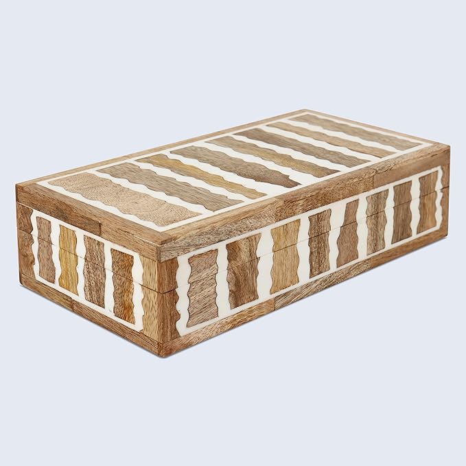 Handicrafts Home White Decorative Storage Box with Lid Wooden Coffee Table Storage Box Decorative Organizer for Living Room Decor – Resin Inlay Kept Safari Collection - 10x4.5x2.5