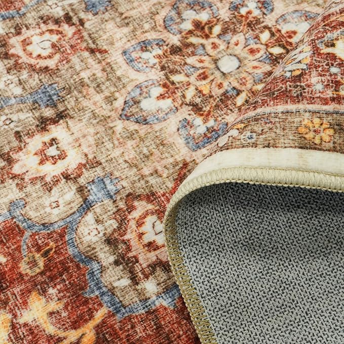 TOPRUUG Washable Oriental Area Rug - 8x10 Rugs for Living Room Soft Carpet for Bedroom Waterproof Floral Distressed Indoor Stain Resistant Non-Shedding Floor Carpets (Red, 8x10)