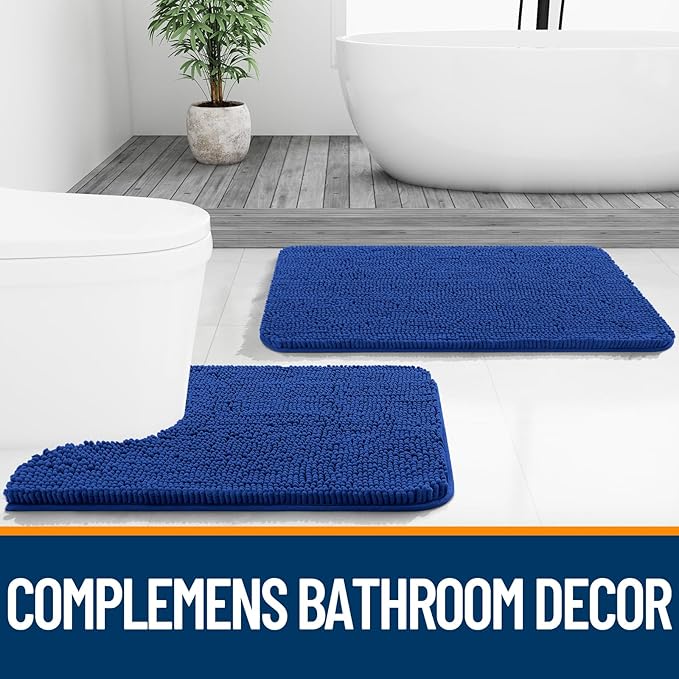 OLANLY Large Bathroom Rugs 40x32, Extra Soft Absorbent Chenille Bath Rugs, Rubber Backing Quick Dry, Machine Washable Bath Mats for Bathroom Floor, Tub and Shower, Home Decor Accessories, Royal Blue