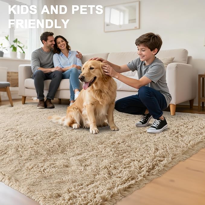 Fluffy Area Rugs for Bedroom - Soft Plush Shag Rug for Living Room Nursery Kids Room - Non Slip Fuzzy Shaggy Floor Carpets for Girls Boys Play Room Dorm Decor (Beige, 4' x 6')