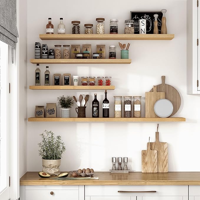 Vivelove 10" Deep Floating Shelves with Invisible Brackets, 36" Wall Shelves for Bathroom Bedroom Kitchen Living Room Laundry Room, Modern Rustic Shelves for Home Decor, 36"x10.2"x1.5", Set of 2, Oak