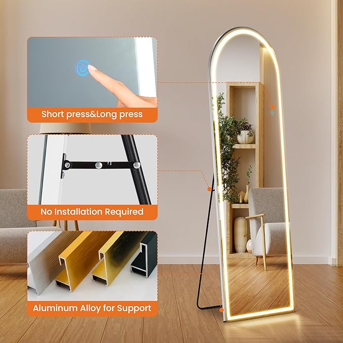 NEWBULIG Full Length Mirror, Full Body Floor Mirror with Aluminum Alloy Thin Frame, Wall or Standing Mirror for Bedroom, Living Room, Dressing Room