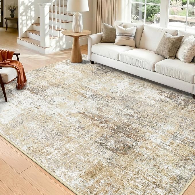 RELEANY Washable Area Rugs 8'x10' Non-Slip Modern Abstract Soft for Living Room Entryway Bedroom Nursery, Print Pattern, Neutral Brown Gray