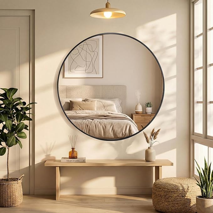 OLIXIS Black Round Wall Mirror 30 Inch, Round Mirrors for Wall Decor, Circle Mirror for Bathroom, Entryway, Bedroom, Vanity