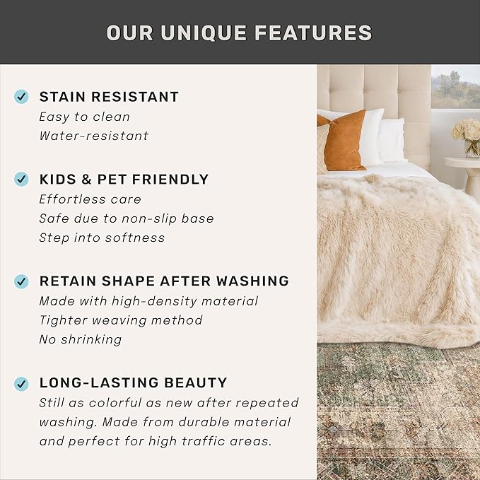Brown and Green Rug for Living Room, Washable 5x7 Modern Abstract Area Rug for Bedroom, Foyer, Indoor Entryway, Home Office, Low Pile & Stain Resistant