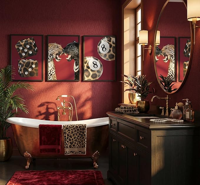 3Pcs Trendy Leopard Canvas Wall Art Funky Lucky 8 Ball Posters Prints Paintings Eclectic Cheetah Preppy Aesthetic Pictures Wall Decor for Bedroom Dorm Living Bathroom Unframed
